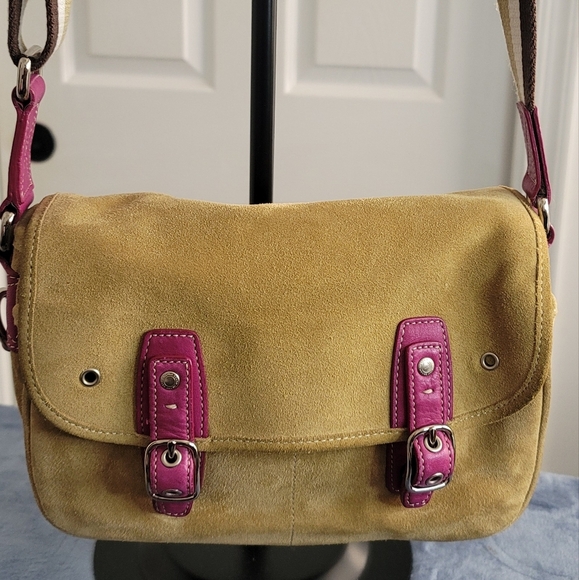 Vintage Coach Hamptons Suede Field Bag 9274 Stylish Pink and Brown - Picture 1 of 11